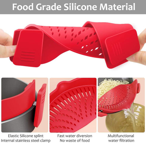 YEVIOR Clip on Strainer for Pots Pan Pasta,Silicone Food Strainer Hands-Free Pan Strainer, Clip-on Kitchen Food Strainer for Spaghetti, Pasta, Gro...