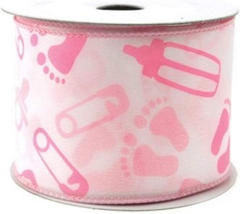 Baby Shower Items Polyester Wired Ribbon, 2-1/2-inch, 10-Yard (Light Pink)...