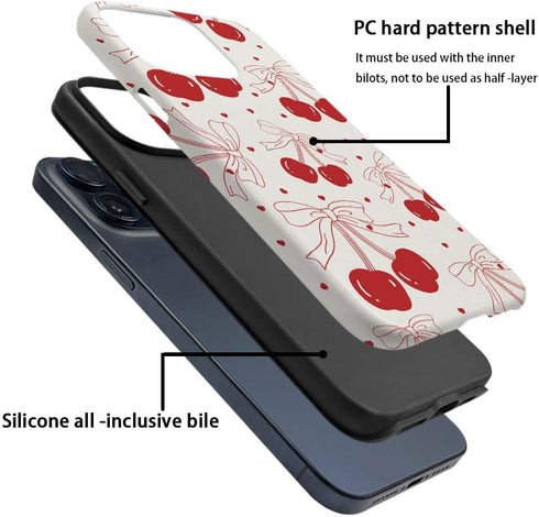 for iPhone 14 Plus Case,HH2 Red Cherry Bows Hybrid 2 Layer Hard Shell Silicone Protective Pattern Design Case...