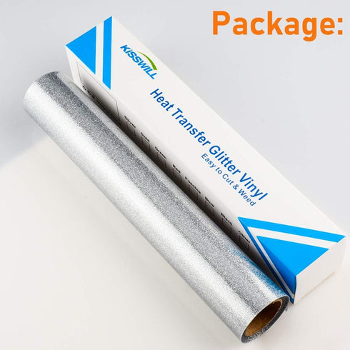 HTV Heat Transfer Vinyl for T-Shirts by KISSWILL - 10 Inches by 6 Feet Glitter Iron on Vinyl Rolls (Silver)...