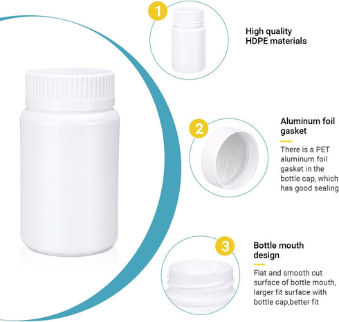 Empty Plastic Pill Bottle Medicine Bottles Reagent Chemical Container with Smooth Screw Lid For Liquid Solid Powder (200cc 4pack)...