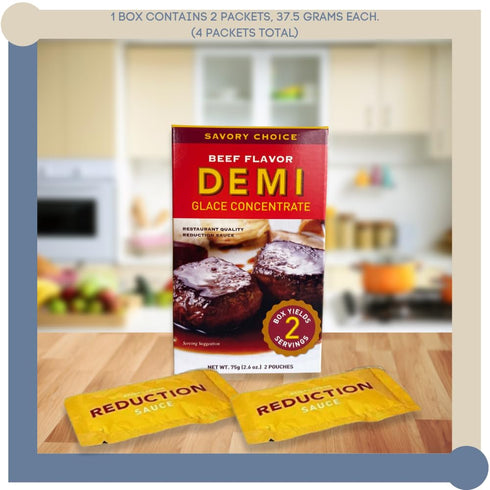 Savory Choice Beef Demi Glace Reduction Sauce Pack of 2 Bundle with Digital Recipe Book, 5.2 oz total Low Calorie, Gluten Free, Clean Label, Resta...