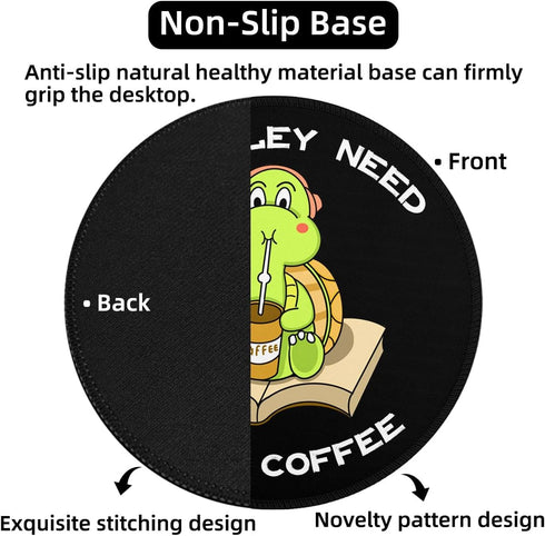 Turtle Mouse Small Pad, Cute Funny Mousepad with Non-Slip Rubber Base, Mini Round Mouse Pads for Desk Accessories Laptop Gaming Office Supplies De...