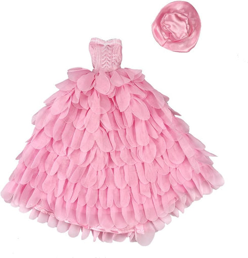 BARWA Princess Evening Party Clothes Wears Dress Outfit Set for 11.5 inch Doll with Hat (Pink Wedding Dress)...