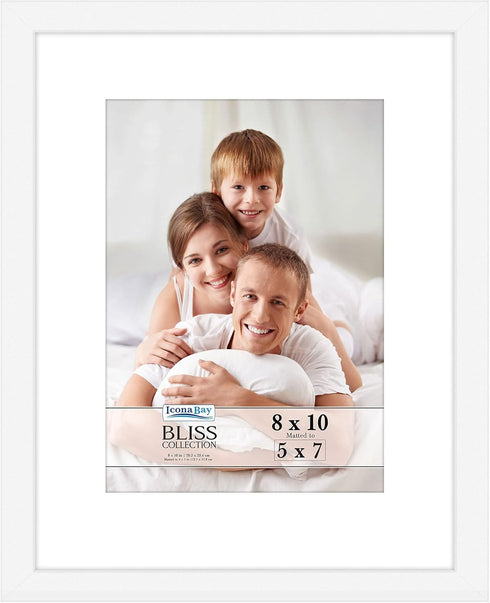 Icona Bay - 8x10 White Picture Frame with Removable Mat for 5x7 Photo - Modern Style Engineered Wood Frame - Table Top or Wall Mount - Bliss Colle...