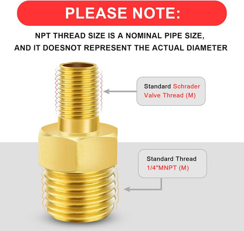 GODESON Air Inflator Adapter,1/4 NPT (m) to Standard Schrader Valve (M),Schrader Valve Adapter for Tire Inflator Portable Air Compressor/Pump with...