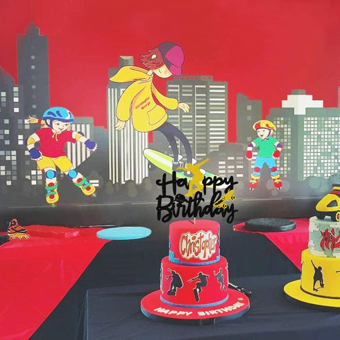 Skateboard Cake Topper - Happy Birthday Decorations for Skateboard Sport Theme Parties (6.7''x5.27'')...