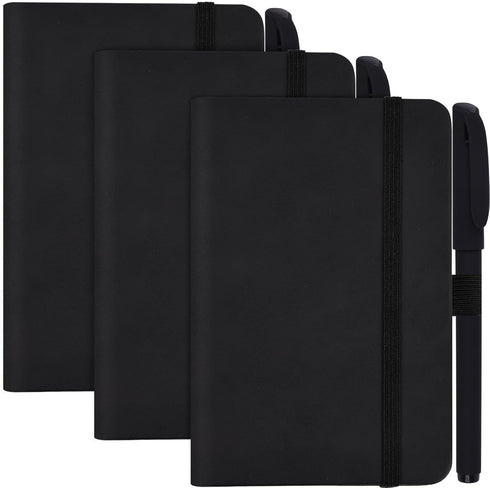 Koogel 3PCS Pocket Notebook Journals, Mini Notebooks with Pen Holder Hardcover Small Notepads for Note Taking School Office Black...