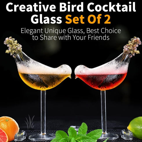 SuproBarware Cocktail Glass - Bird Glass Clear Wine Glasses Set of 2 Goblet Beverage Glass 5 Ounce for Party Wedding...