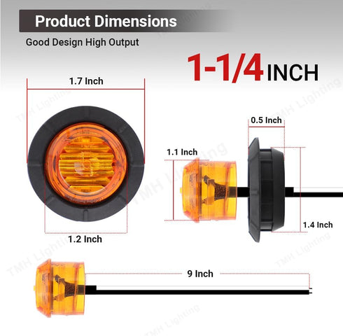 12 Pcs TMH 1-1/4 Inch Mount Amber LENS & Amber LED Clearance Markers, side marker lights, led marker lights, led side marker lights, led trailer m...