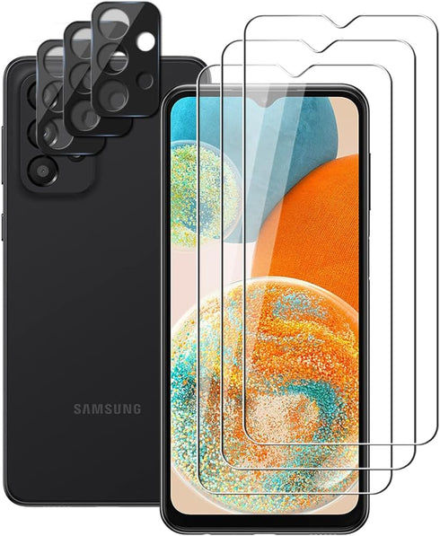 (3+3) For Samsung Galaxy A23 5G / 4G (3 Pack) Tempered Glass Screen Protector + (3 Pack) Camera Lens Protector Film, 9H Hardness, Anti Scratch, HD...