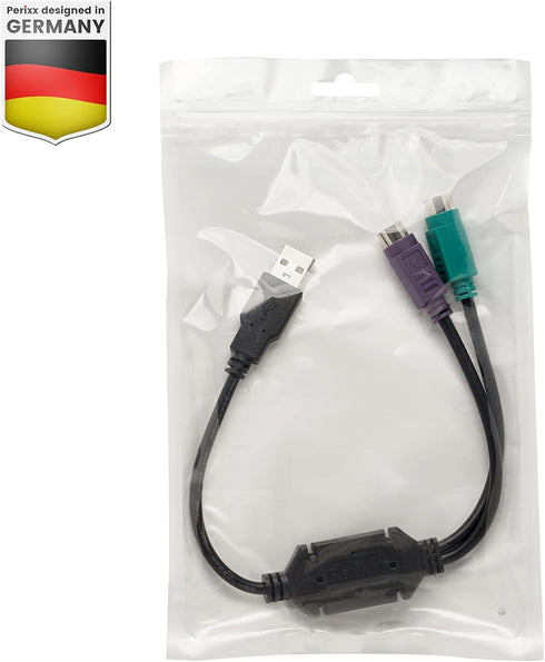 Perixx PERIPRO-401 PS2 to USB Adapter for Keyboard and Mouse - Built-in USB Controller - Black...