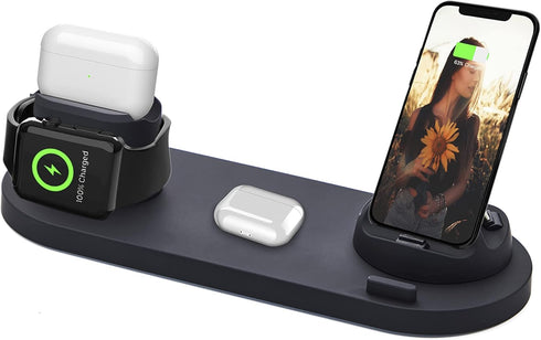 Phone Charger,6 in 1 Multi-Function qi Fast Wireless/USB Charging Station for Apple Watch, AirPods Pro, iPhone 13/13 Pro/12/12 Pro/11 Series/XS Ma...