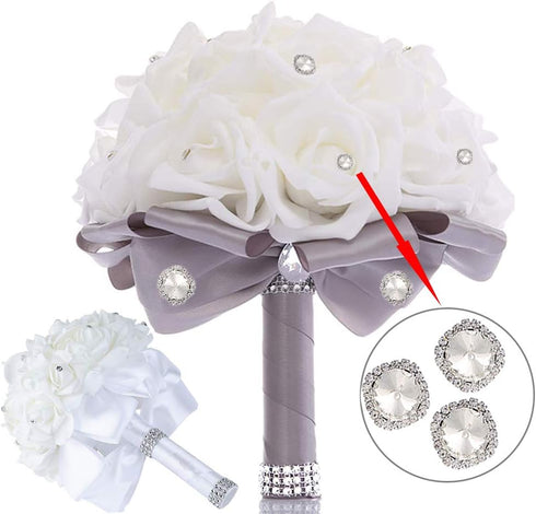 Flat Back Rhinestones Buttons Embellishments with Diamond, Sew On Crystals Glass Rhinestone for Clothing Wedding Bouquet(20pcs) White...