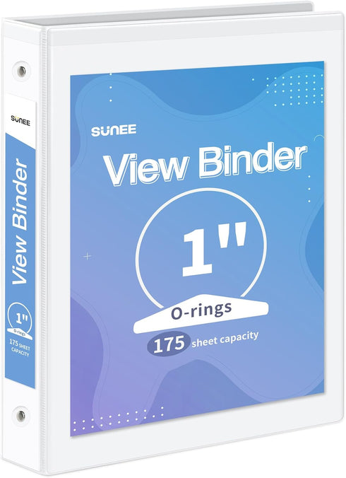 SUNEE 3 Ring Binder 1 Inch 1 Pack, Clear View Binder Three Ring PVC-Free (Fit 8.5x11 Inches) for School Binder or Office Binder Supplies, White Bi...
