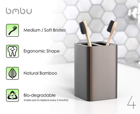 bmbu Bamboo Toothbrush 4 Pack - Medium/Soft Charcoal Bristles Tooth Brushes Wooden Handle - BPA Free, Eco Friendly, Vegan Product Gift Idea, Susta...