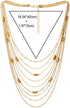 COOLSTEELANDBEYOND Gold Statement Choker Collar Necklace Waterfall Multi-Strand Chain with Rectangle Crystal Bead Charm...