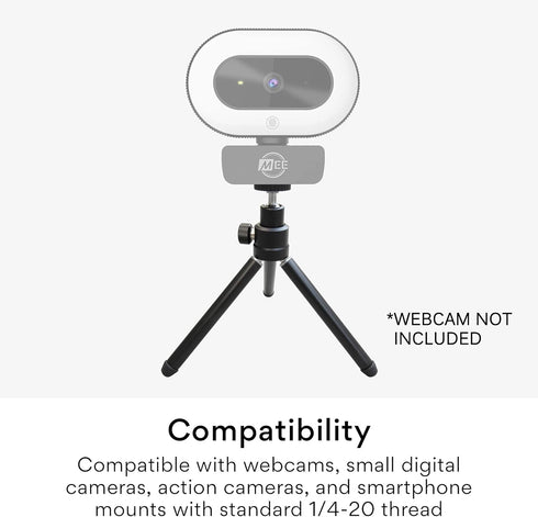MEE audio Lightweight Mini Tripod for Webcams and Small Cameras for Video Conference; Flexible, Portable, Compact Web Cam Desk Tabletop Travel Mou...