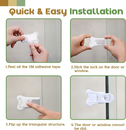 Maveek 4 Pack Child Safety Sliding Door Locks White Childproof Bathroom Patio Kitchen Shutters Closets Windows Sliding Door Lock, No Screws or Dri...