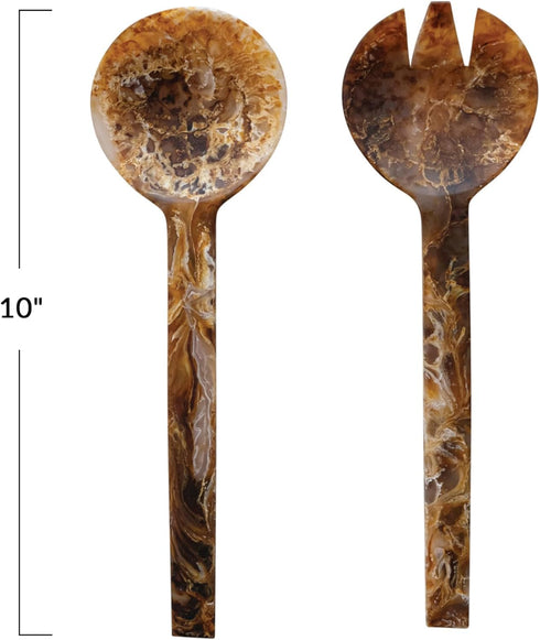 Creative Co-Op, Brown, Resin Salad Servers with Matte Marble Finish, Set of 2, Medium...