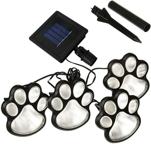 4 Solar Dog Animal Paw Print Lights Garden Statue Lantern Led Path 3" Light Lamp for Garden Patio Yard Decor Walkway Lighting (Cool White)...