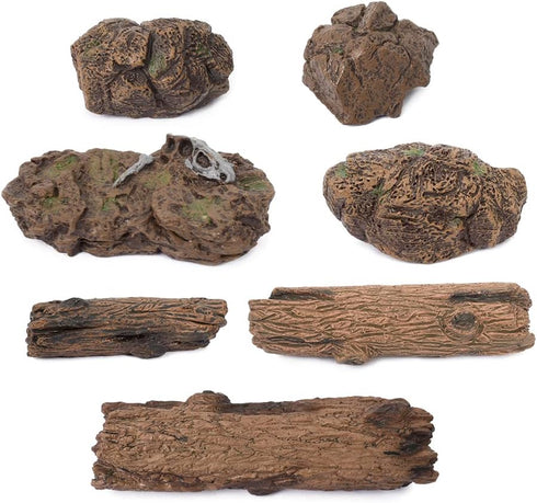 HUIANER Artificial Tree Stump Stones 7pcs Mini Fairy Garden Figurines Stumps Ornaments Miniature Stone Rock Statue for Train Landscape Railway San...
