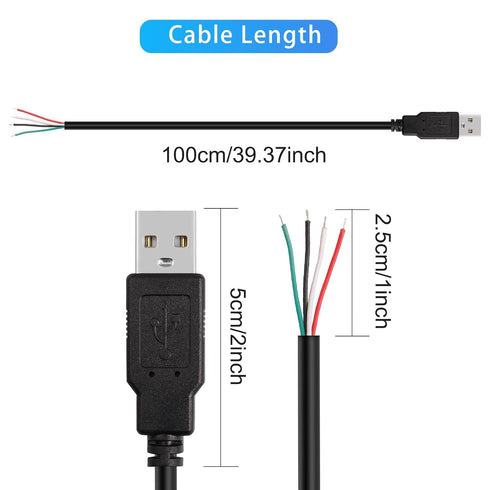 4Pcs USB 2.0 Male Plug 4pin Bare Wire USB Power Data Cable DIY Pigtail Cable for USB Equipment Installed or Replacement Repair DIY Cable (USB A ma...