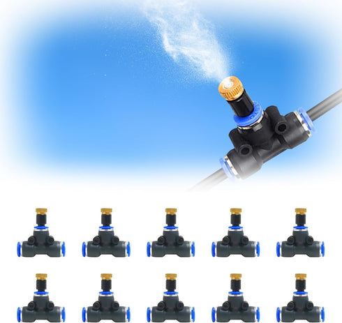 POCKET PANDA Mister Nozzle Replacement Kit, 10 Pcs Outside Brass Mist Nozzles & Tees for 1/4'' Hose, Outdoor Water Misting Cooling System Sprinkle...