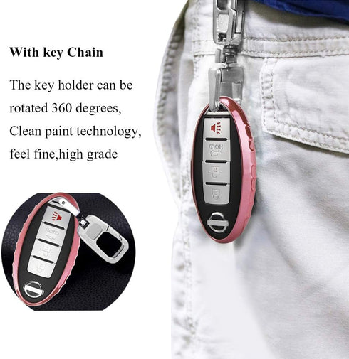 QBUC Car Key Cover, 3 4 5 Button Case Key Fob Cover with Key Chain, Replacement Key Fob(Pink)...