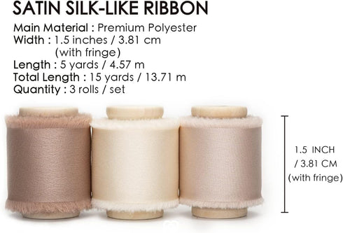 Vitalizart Silk Satin Ribbon 1-1/2 inch x 15 Yard with Wooden Spool Champagne & Nude Handmade Frayed Ribbons for Gift Wrapping Baby Shower Wedding...