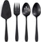 Matte Black Serving Set, 4-Piece Stainless Steel Large Hostess Set Include Slotted Spoon Serving Spoon Serving Fork and Cake Server, Ideal for Buf...