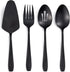 Matte Black Serving Set, 4-Piece Stainless Steel Large Hostess Set Include Slotted Spoon Serving Spoon Serving Fork and Cake Server, Ideal for Buf...