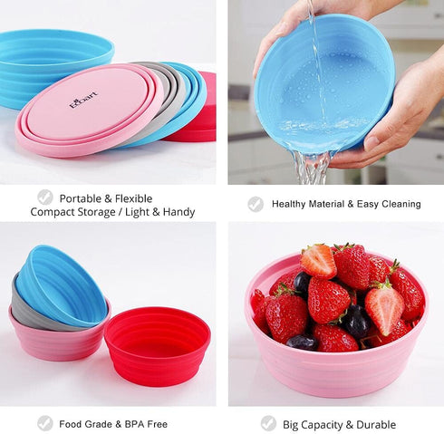 Silicone Expandable Collapsible Bowl for Travel Camping Hiking (Gray(L))...