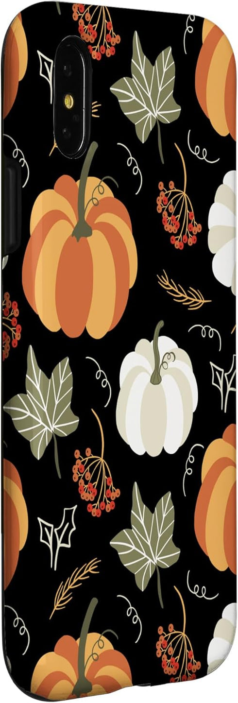 iPhone X/XS Autumn falling leaves and pumpkin spice harvest happy fall Case...
