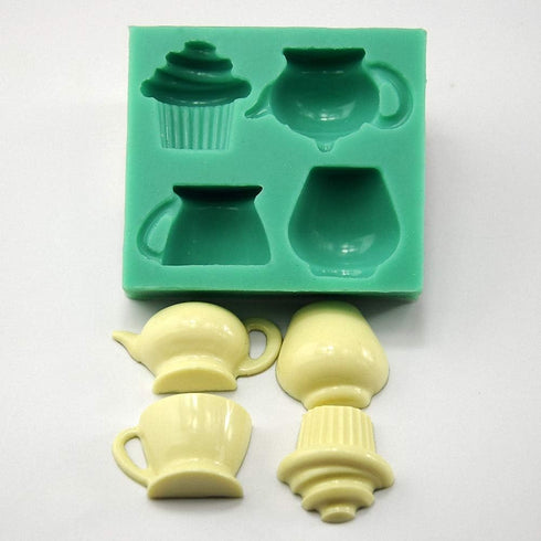 Teapot Cup Cupcake Shape Afternoon Tea Silicone Mold Sugar Chocolate Candy Fondant Cake Cupcake Toppers Decoration Tool Polymer Clay Epoxy Resin M...