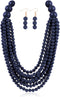 RIAH FASHION Multi Beaded Bubble Statement Necklace - Round Ball Chunky Drape Bib Collar Marbled, 7 Layer Long...
