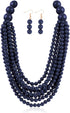 RIAH FASHION Multi Beaded Bubble Statement Necklace - Round Ball Chunky Drape Bib Collar Marbled, 7 Layer Long...