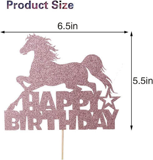 Anxdh horse happy birthday cake topper rose gold glitter horse birthday party decoration...