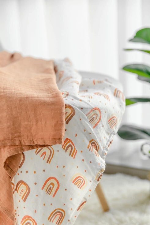 Boho Baby Blanket Rainbow Muslin Baby Blanket, Soft and Silky Large 47x47 inch Neutral Baby Stuff, Boho Nursery Blanket (Rainbow)...