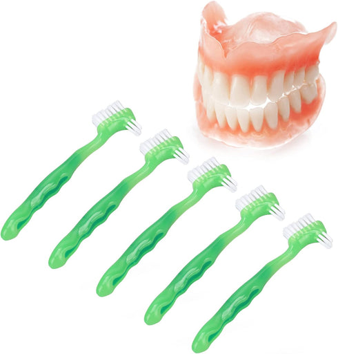 Brushes Double Bristle Head Pr, 5pcs Denture Brush Set BrushesDenture Care 5pcs Denture Brush Set (Green)...