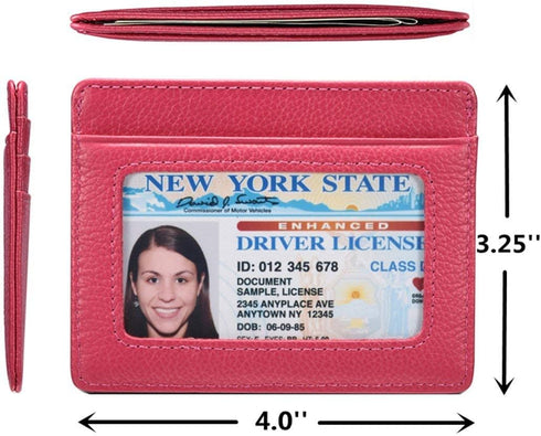 Unisex-Adult's Petite Credit Card Holder Leather Slim Minimalist Wallet, Rose with Id Window, Classic...