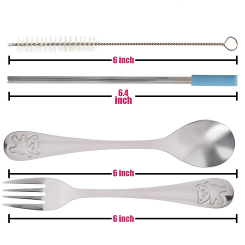 15 Pieces Toddler Kids Utensils Kids Silverware Set Stainless Steel, Safe Baby Utensils 3 Toddler Forks 3 Toddler Spoons 4 Reusable Metal Straws 4...