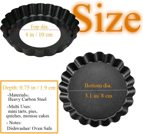 Mini Tart Pans 4 Inch with Removable Bottom, Nonstick Quiche Pan Fluted Edges Thickened Carbon Steel Pie Tart Pans for Baking tartlets, fruit tart...