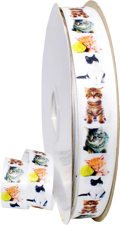 Morex Precious Pets - Real Cats Ribbon, Satin, 7/8 inch by 20 yards, White...