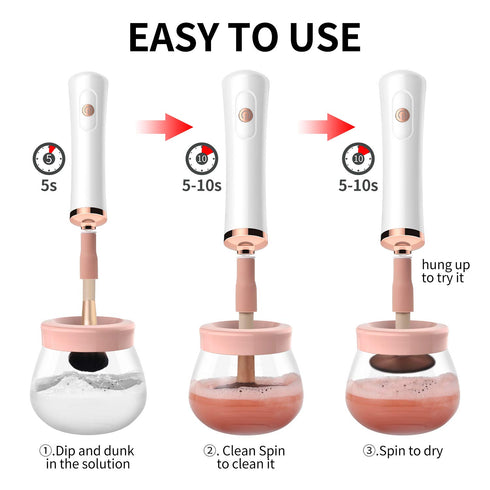 Senbowe Upgraded Makeup Brush Cleaner and Dryer Machine, Electric Cosmetic Automatic Brush Spinner with 8 Size Rubber Collars, Wash and Dry in Sec...