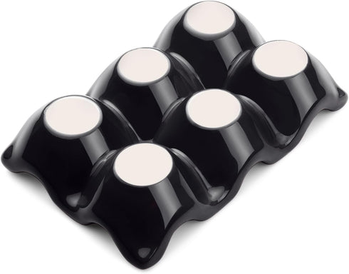 Flexzion Ceramic 6 Cups Egg Tray - Half Dozen Porcelain Egg Holder Container Keeper Storage Organizer Decorative Serving Dish Serveware for Refrig...