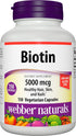 Webber Naturals Biotin 5,000 mcg, 150 Capsules, Supports Healthy Hair, Skin & Nails, Energy Metabolism, Vitamin Supplement, Gluten Free, Non-GMO, ...