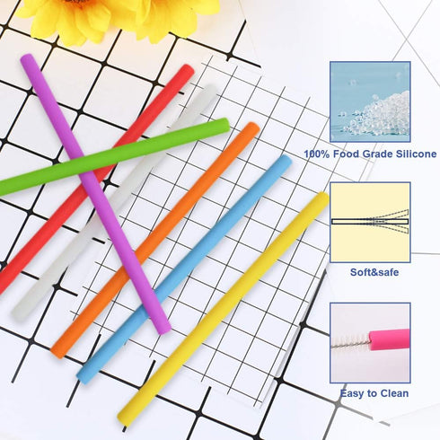 14 Pcs Reusable Silicone Straws 5.5" Mini Small Short Pipe Kids Straw for Baby Toddlers/Children Take & Toss/Tumbler, Chewy, Safe Smoothies Drinki...