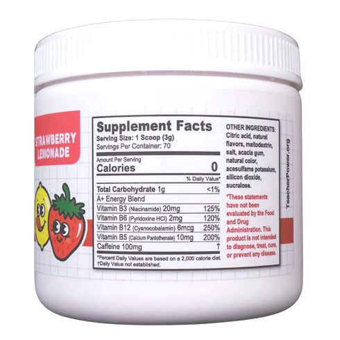 Teacher Power (The Original) in Strawberry Lemonade Sugar Free Energy Drink 70/servings per Jar 100mg Caffeine with B Vitamins...