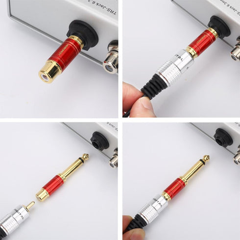 MOBOREST 1/4 in to RCA Female Pure Copper Adapter, 6.35mm Mono TS Plug Male 1/4 inch to RCA Female Stereo Interconnect Audio Adapter, (Red-2Pack)...